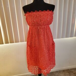 Stunning Coral Lace Midi Dress - Bold & Beautiful